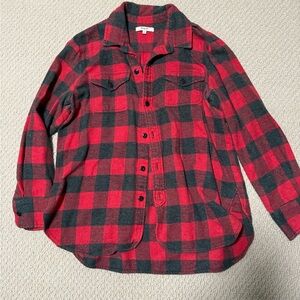 Madewell Red and Black Flannel Plaid Button-Up Shirt